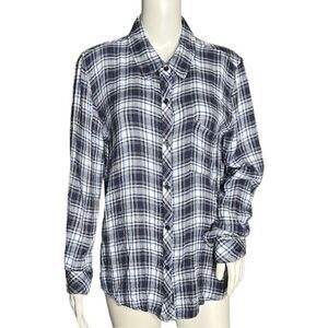 Duck & Weave Shirt Womens Large Blue Black Plaid Button Up‎ Flannel Camp Cabin